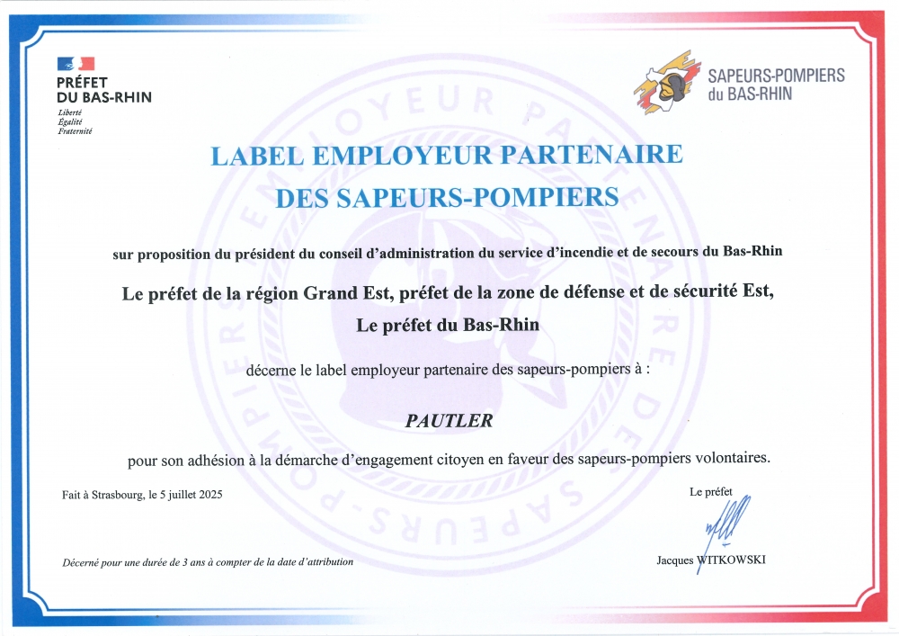 Notre engagement aux côtés des sapeurs-pompiers volontaires - PAUTLER